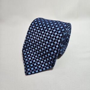 Ike Behar New York Silk Tie Mens Navy Blue Purple Geometric Square 3.5"x62"